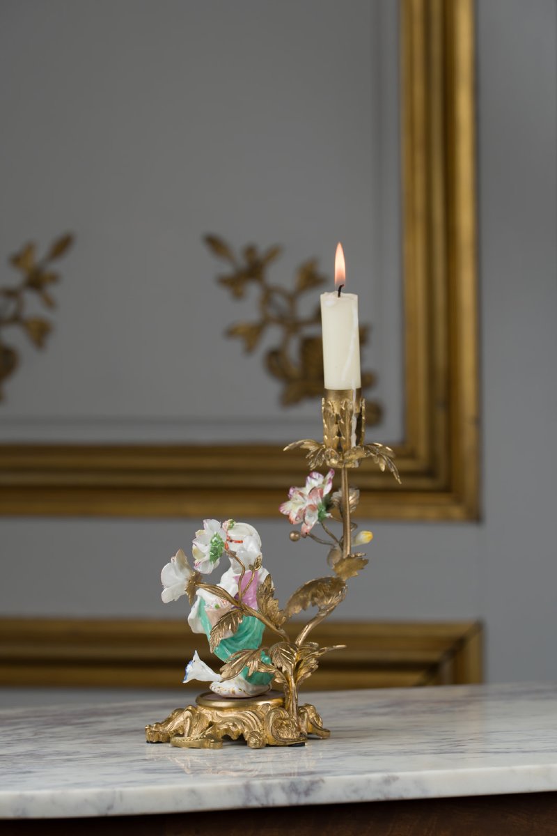 Louis XV-style Meissen Porcelain Candleholder-photo-4