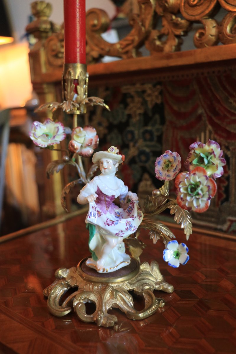 Louis XV-style Meissen Porcelain Candleholder-photo-1