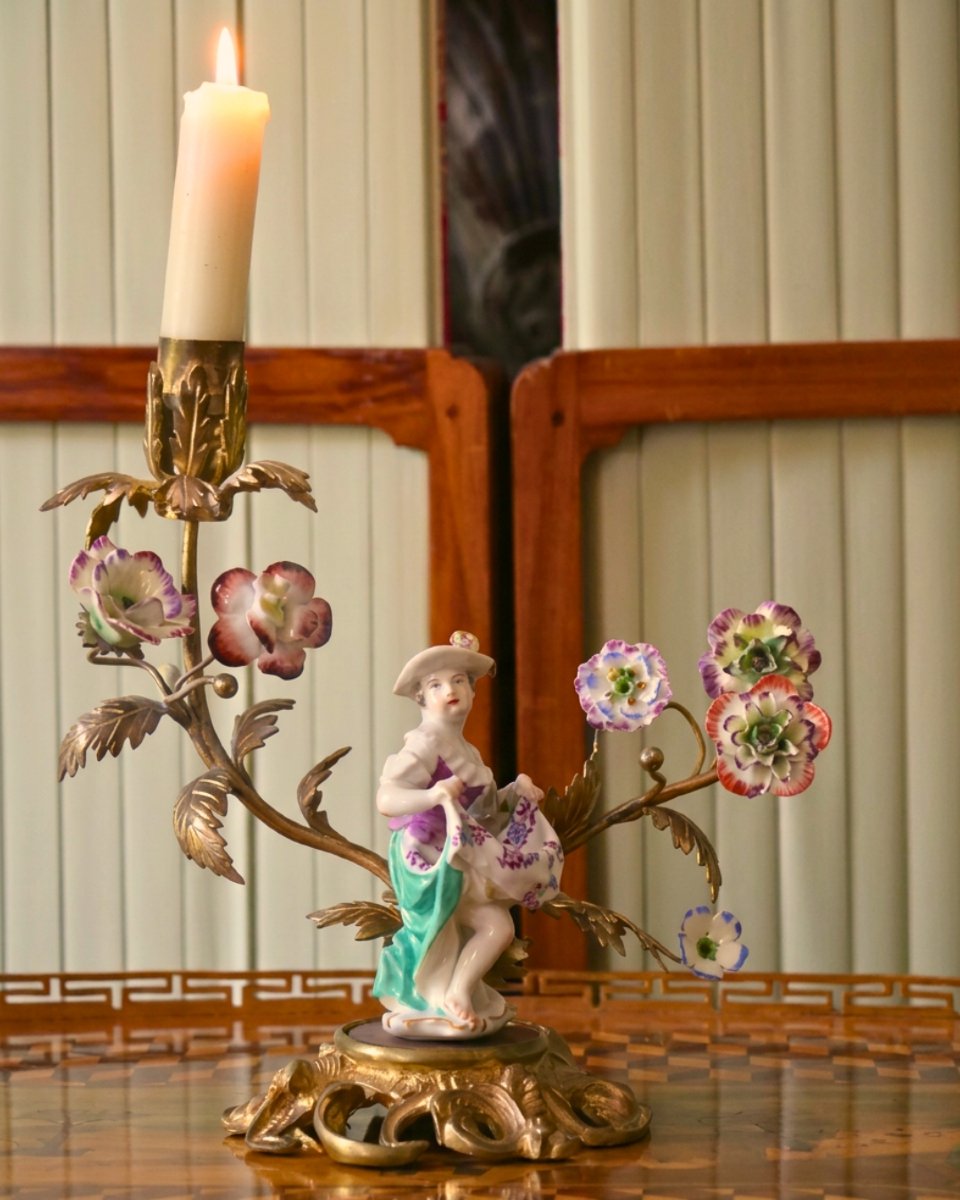 Louis XV-style Meissen Porcelain Candleholder