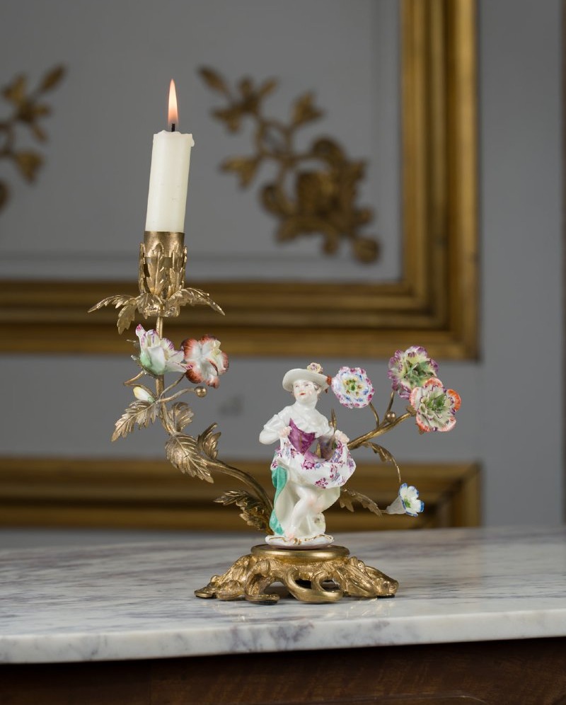 Louis XV-style Meissen Porcelain Candleholder