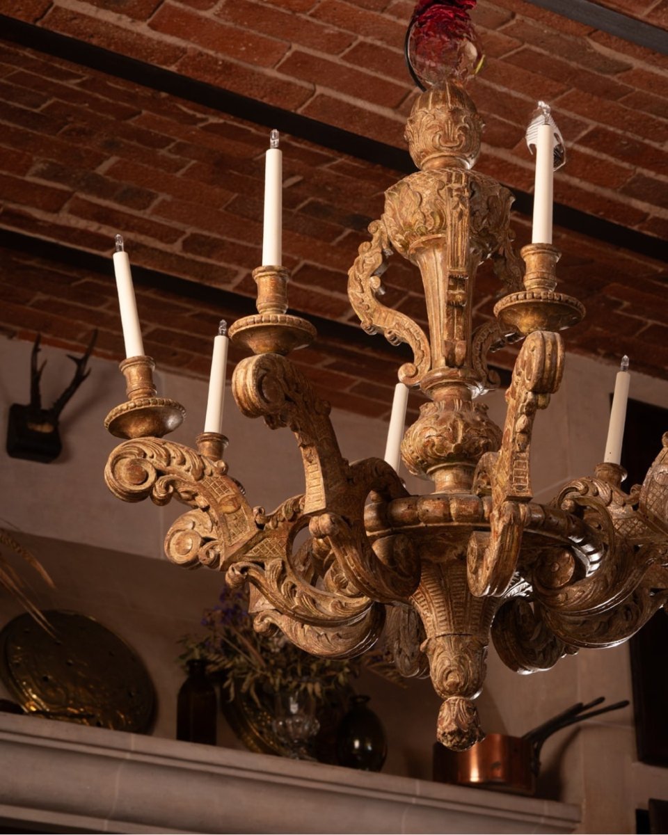 Lustre en bois doré d'époque Louis XIV-photo-2