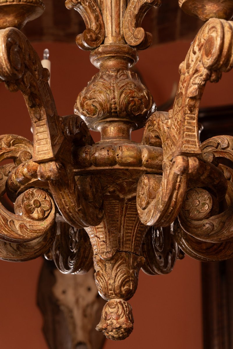 Lustre en bois doré d'époque Louis XIV-photo-1