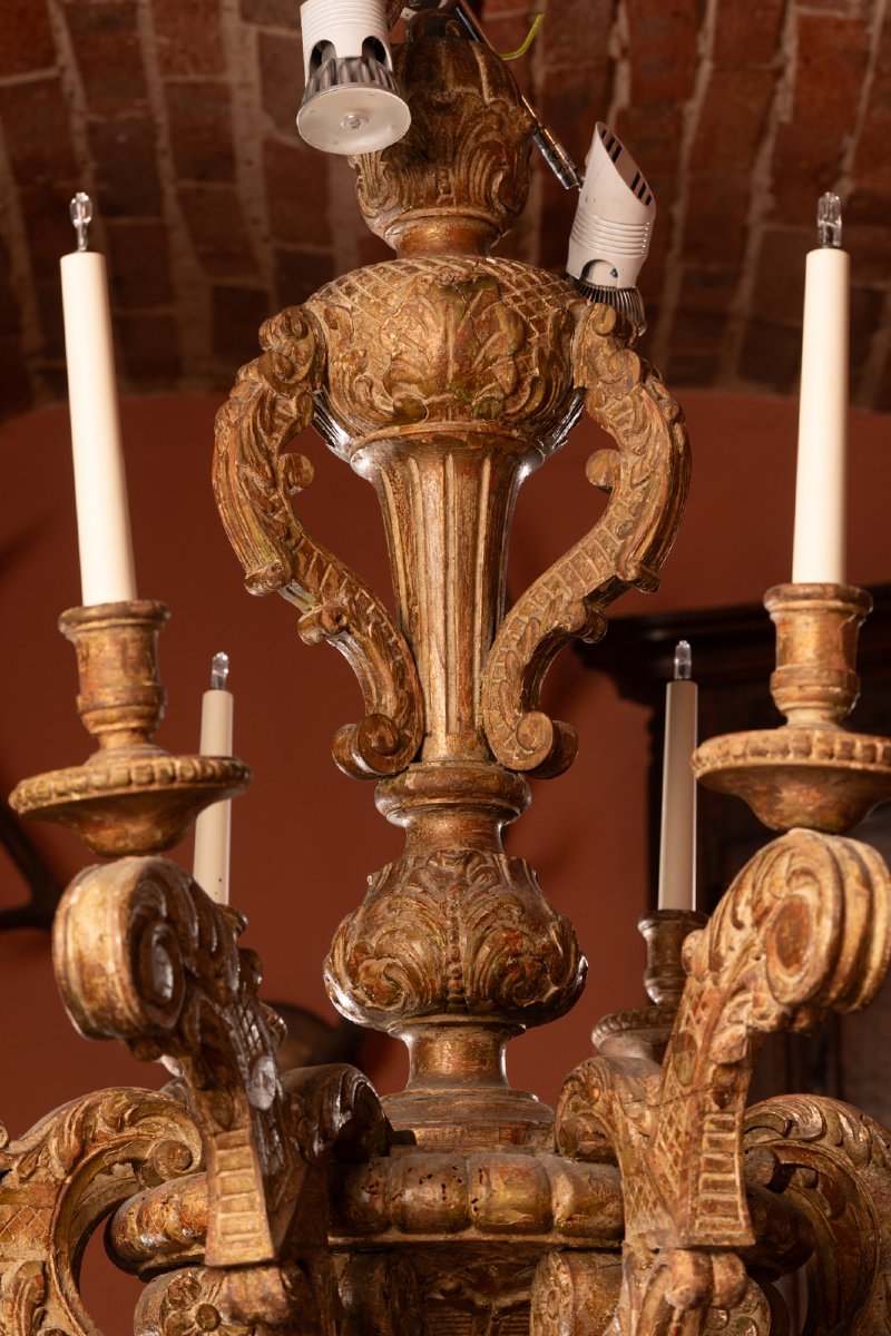 Lustre en bois doré d'époque Louis XIV-photo-2