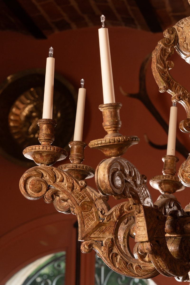 Lustre en bois doré d'époque Louis XIV-photo-3