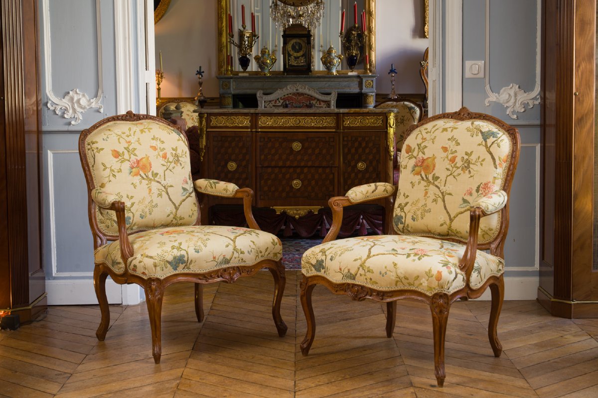 Set Of Four Queen-style Armchairs, Stamped "tilliard"-photo-3