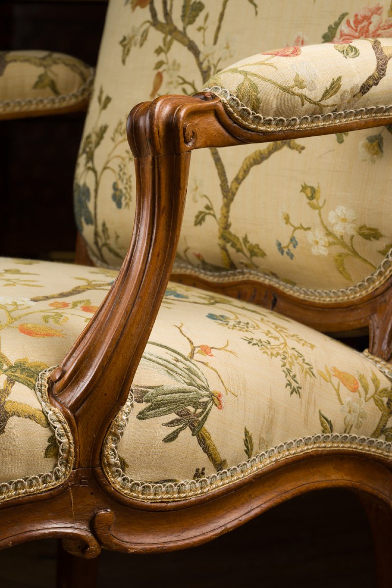Set Of Four Queen-style Armchairs, Stamped "tilliard"-photo-6