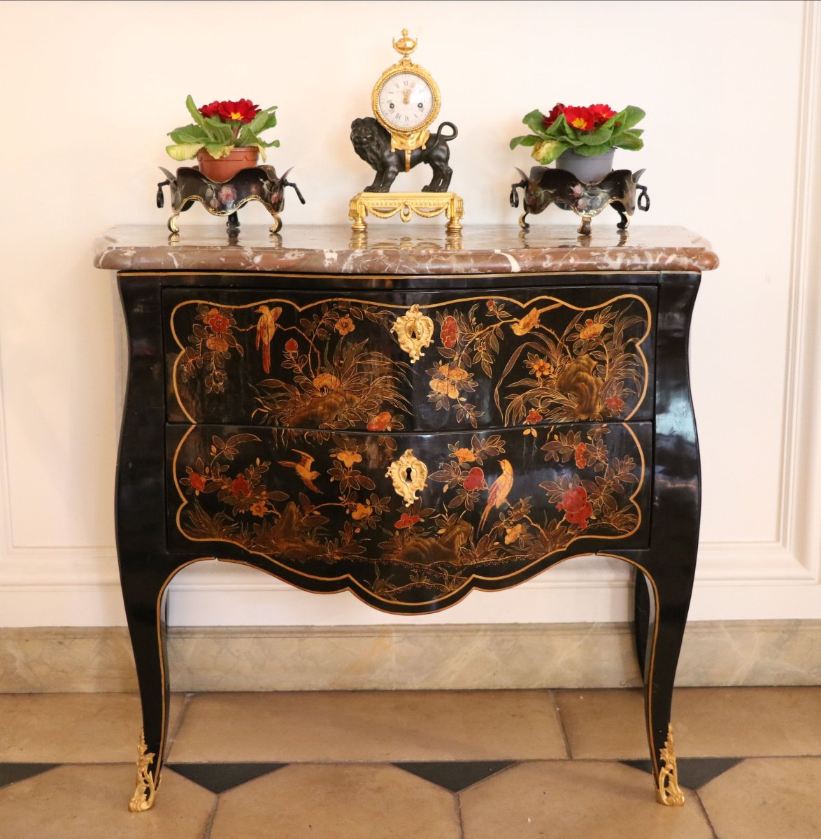 A Louis XV-era Chest Of Drawers With Hinged Doors, Stamped “delorme,” Lacquered In The Japanese Style