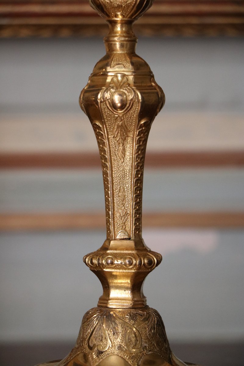 Paire de bougeoirs en bronze doré d'époque Louis XIV-photo-2