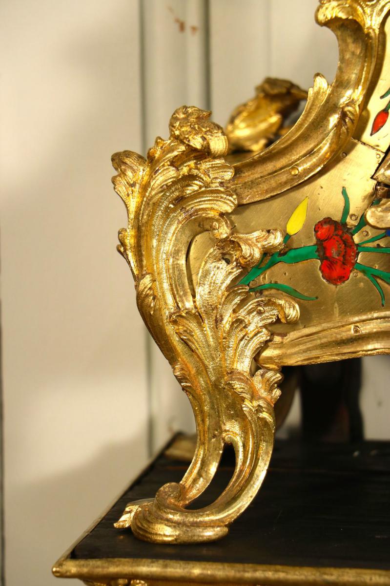 Cartel D’applique Aux Cinq Couleurs, Bronze Doré, époque Louis XV.-photo-4
