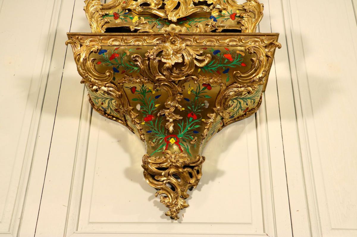 Cartel D’applique Aux Cinq Couleurs, Bronze Doré, époque Louis XV.-photo-6