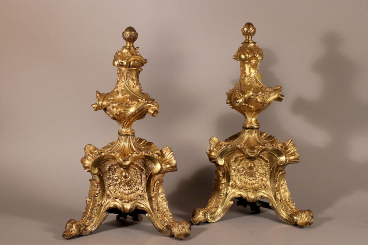 Pair Of Chenets Rocaille, Around 1730