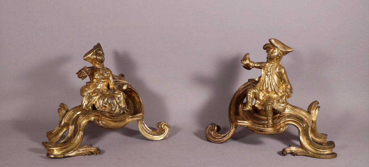 Paire De Chenets Aux Chérubins, époque Louis XV