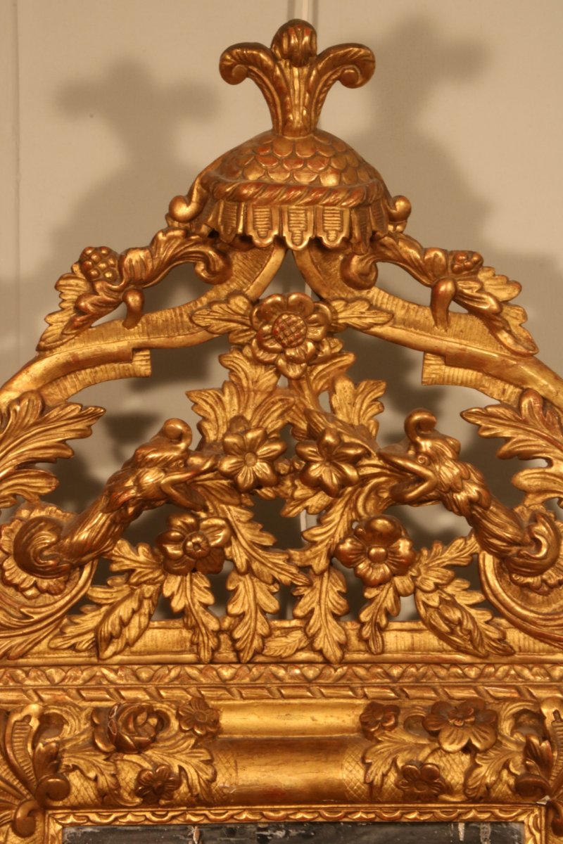 Mirror In Golden Wood Carved With Flowers-photo-2