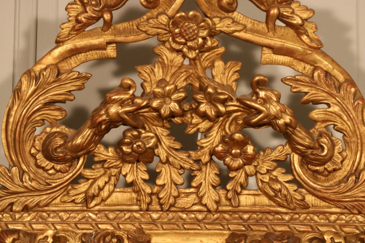 Mirror In Golden Wood Carved With Flowers-photo-4