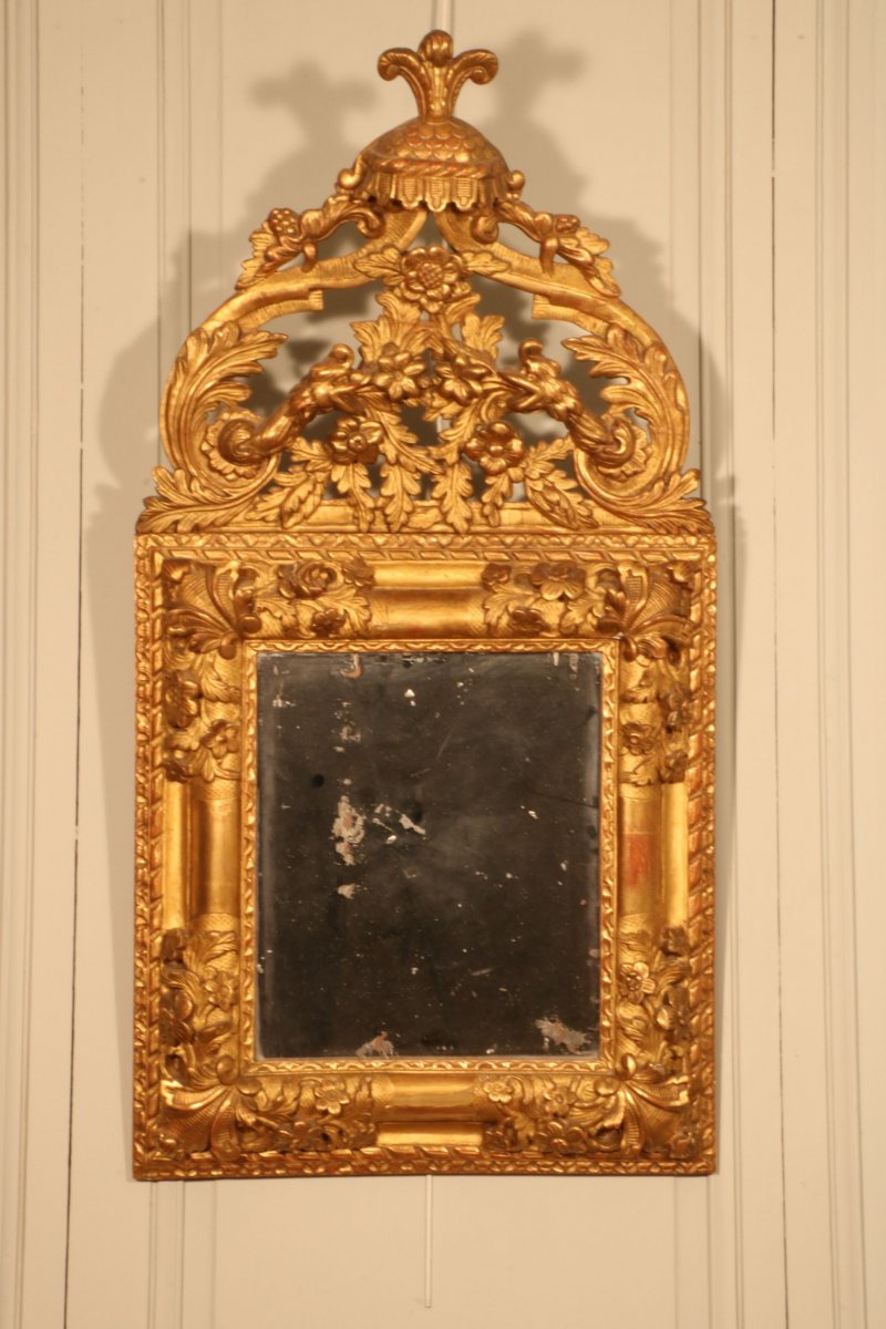 Mirror In Golden Wood Carved With Flowers