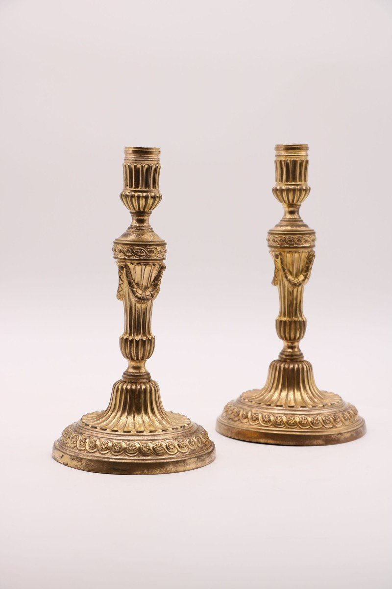 Pair Of Candlesticks In Gilt Bronze And Chiseled-photo-2