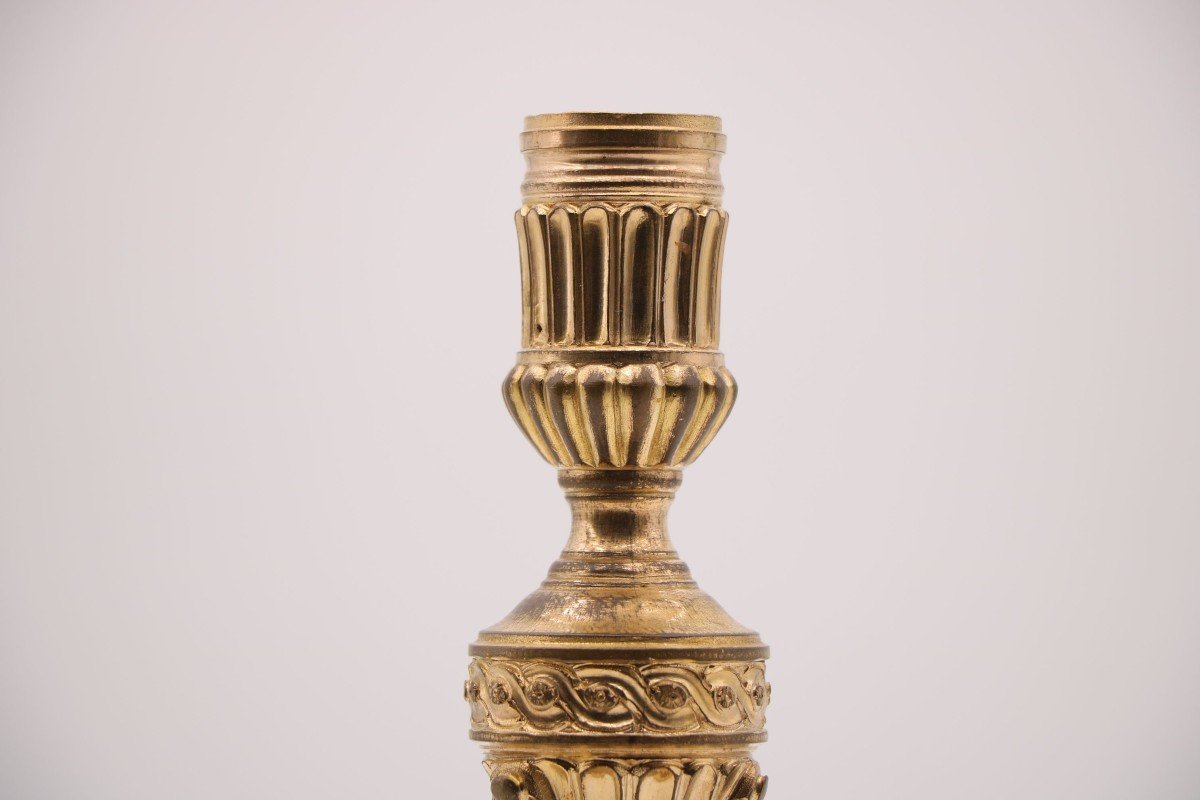 Pair Of Candlesticks In Gilt Bronze And Chiseled-photo-1