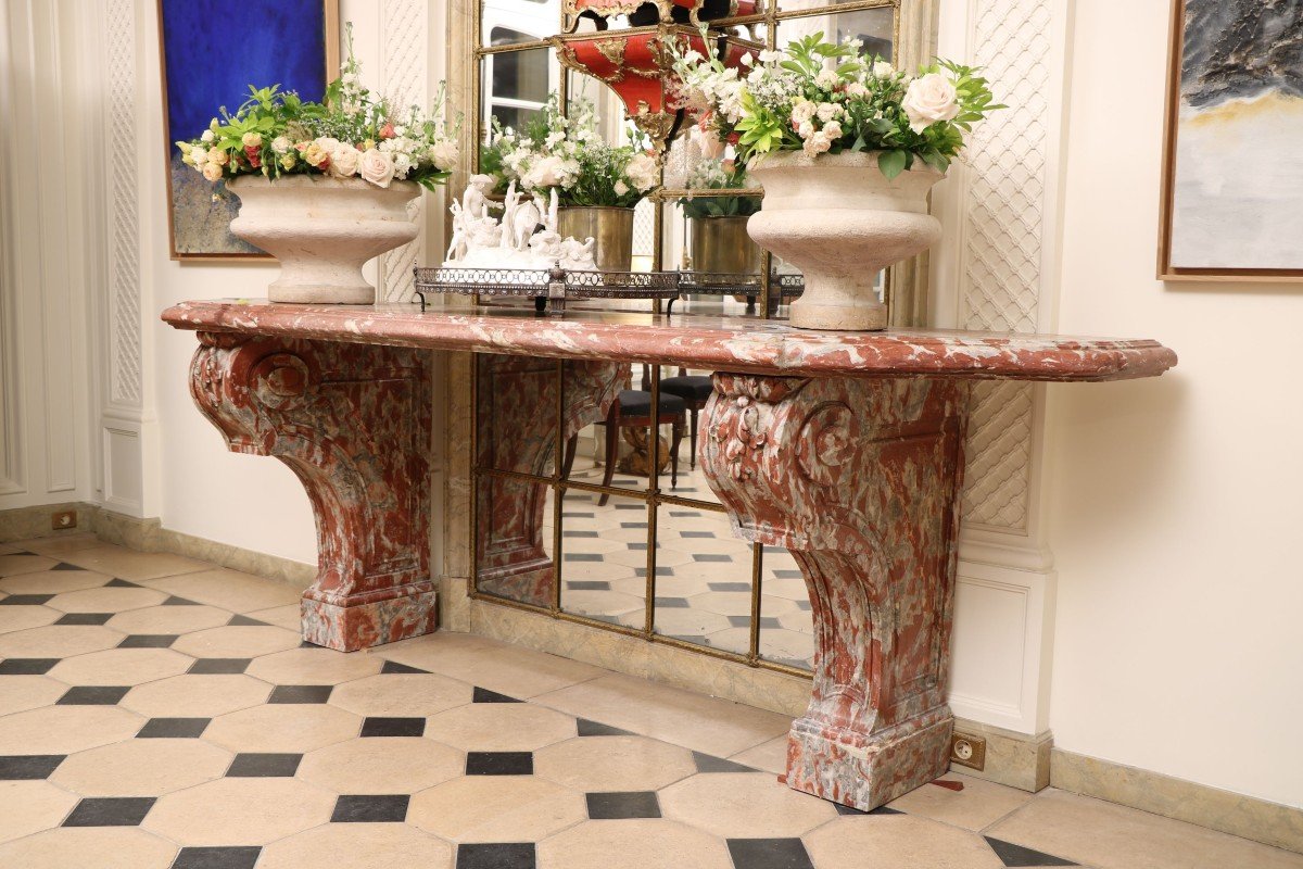 Rare Large Console In Red Marble From Languedoc