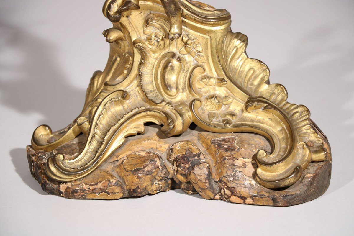 Paire De Chenets En Bronze Doré Et Ciselé-photo-3
