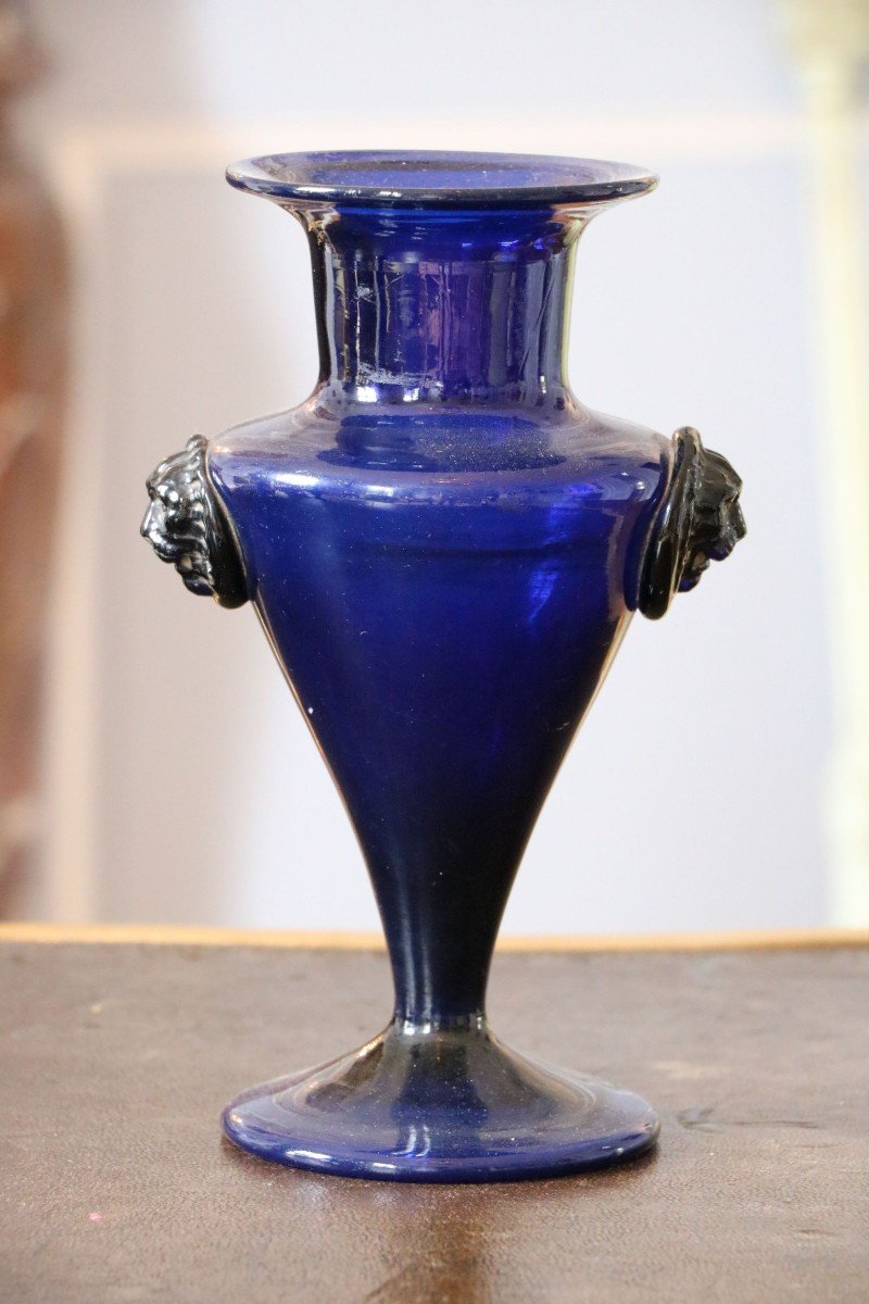 Pair Of Bordeaux Blue Glass Vases-photo-2