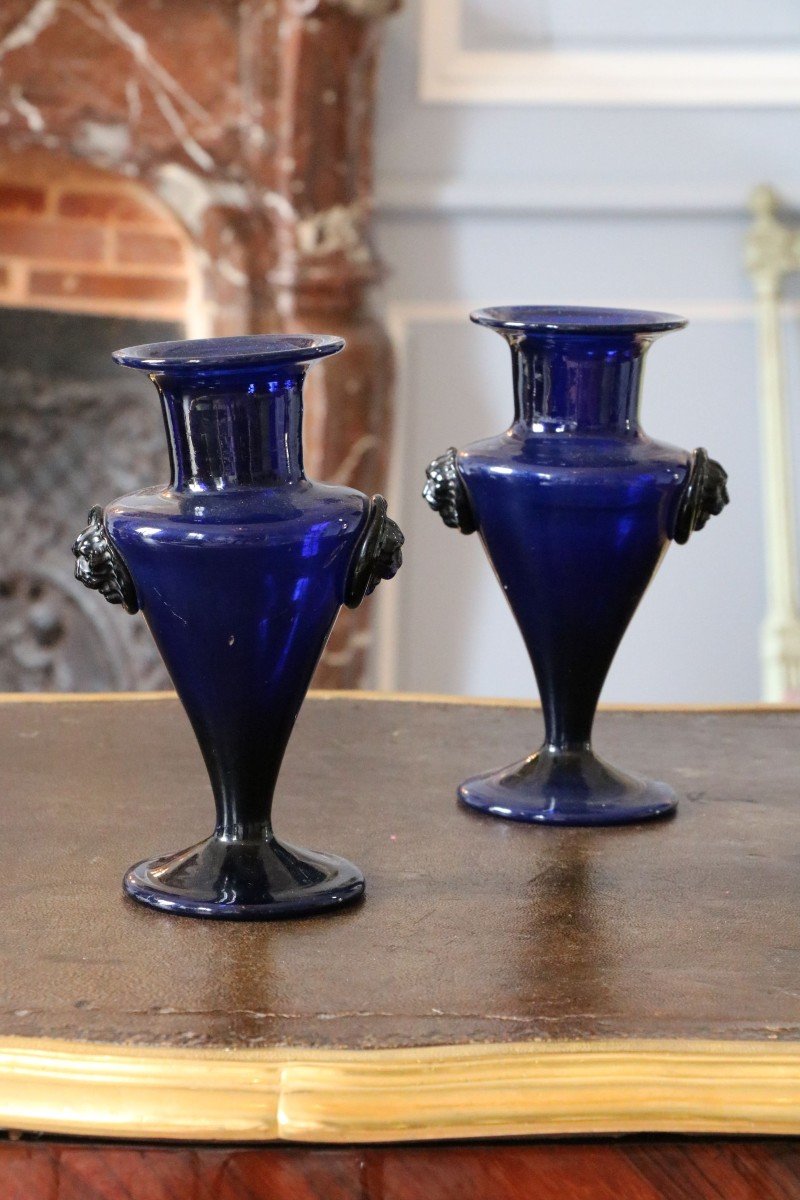 Pair Of Bordeaux Blue Glass Vases