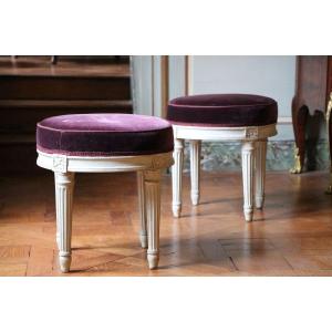 Pair Of Small Circular Stools In Lacquered Wood