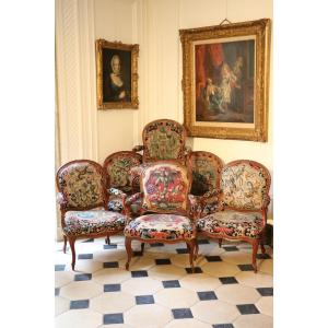 Set Of Six Queen Armchairs In Walnut Stamped Nadal The Elder