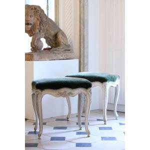 Pair Of Gray Lacquered Stools