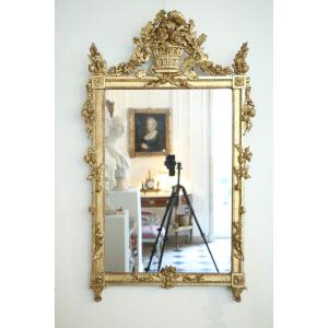 Miroir En Bois Doré d'époque Louis XVI