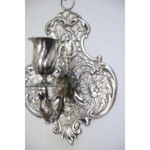 Pair Of Silver Sconces With One Arm Of Light
