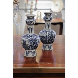 Pair Of Small Blue And White Vases 