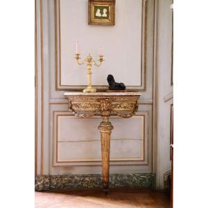 Wall Console In Golden Wood Resting On One Foot