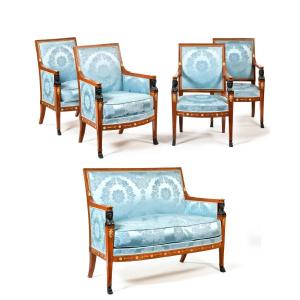 Set Of Two Armchairs, Two Armchairs And A Sofa Stamped Demay