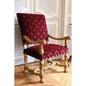 Louis XIV Period Armchair With A Molded And Carved Flat Back