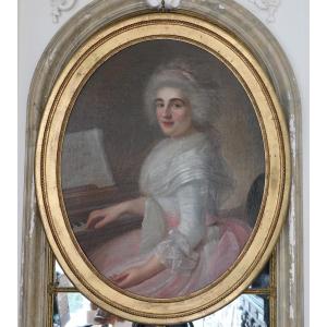 Attribué à Jean-François Marie Bellier (1745-1836) "Portrait d'une pianiste"