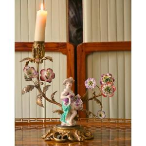 Louis XV-style Meissen Porcelain Candleholder
