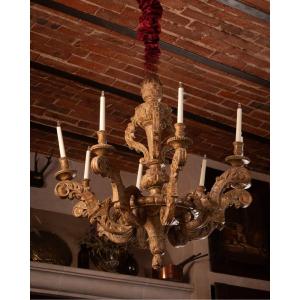 Louis XIV-era Gilded Wooden Chandelier