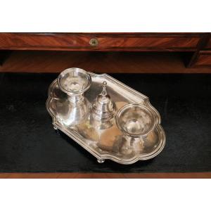 Silver-plated Metal Inkwell Marked With A Crowned "c," Louis XV Period