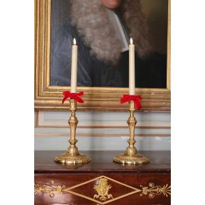 Pair Of Gilded Bronze Candlesticks From The Louis XIV Period