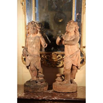 Pair Of Putti, Terracotta, Seventeenth Century, Florence.