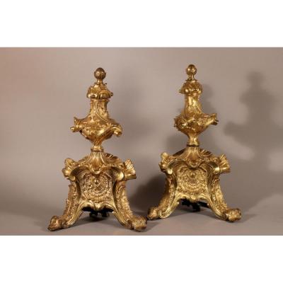 Pair Of Chenets Rocaille, Around 1730
