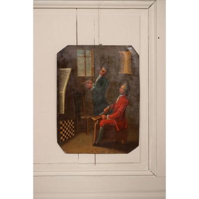 Oil On Metal Representative Two Stylish Men Sculpting Combs