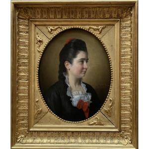 DOLARD Juvenal dit “Le Jeune” 1827-1890. Huile sur toile ovale, signée en bas à droite.