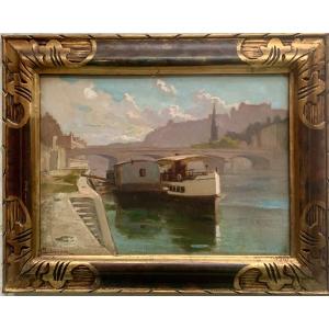 Lacour Charles 1863-1941. Oil On Panel, Representing The Bee Station At St Georges