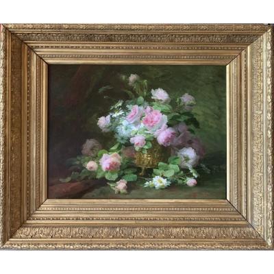 Bouquet de roses signé et daté 1897 de Thérèse Guérin (1861-1933)