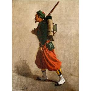 Le Zouave, Tableau Orientaliste Signé I Pils En Bas à Gauche.