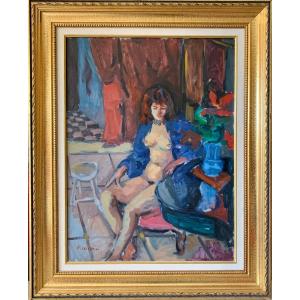 Young Woman In The Armchair, Oil On Canvas, Signed Lower Left P.cornu