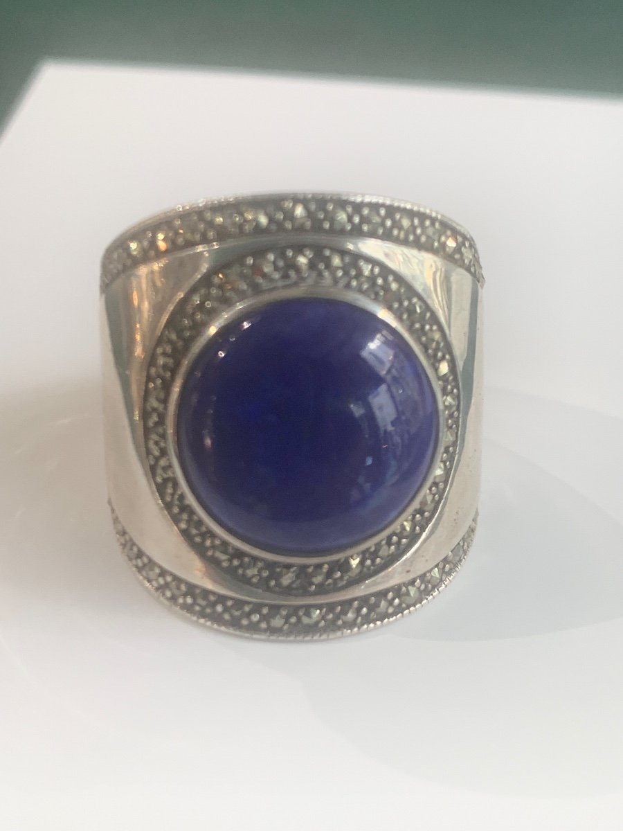 Silver Lapis Lazuli Marcasite Ring-photo-2