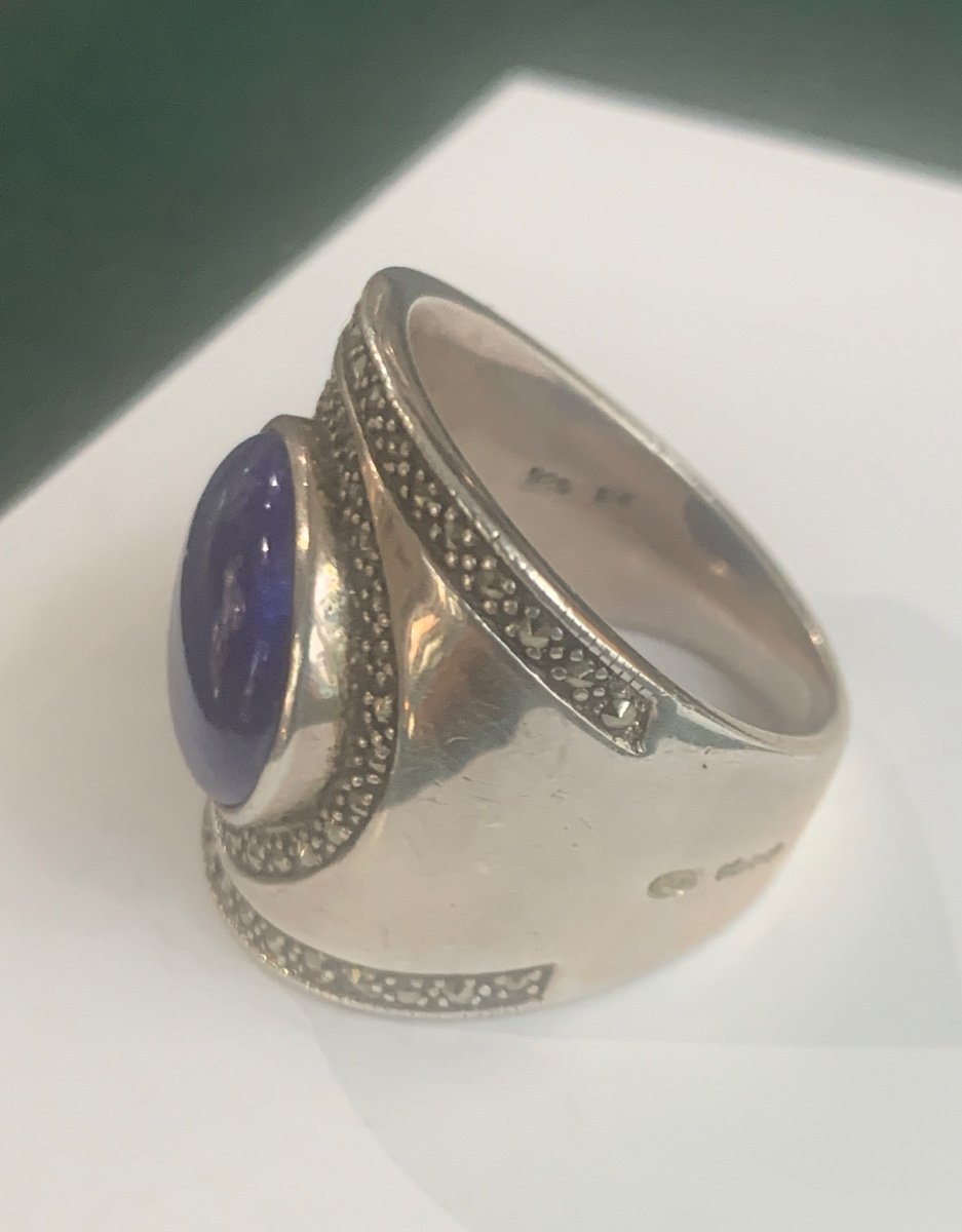 Silver Lapis Lazuli Marcasite Ring-photo-4