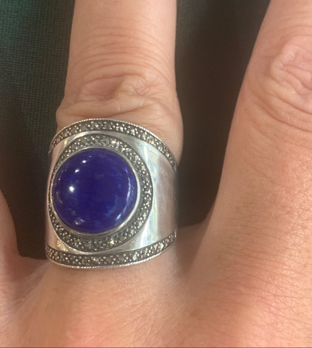 Silver Lapis Lazuli Marcasite Ring-photo-3